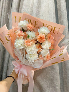 HBQ White Carnations & Peach Spray Carnations